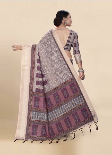 Light Pink Cotton Silk Digitally Printed Saree