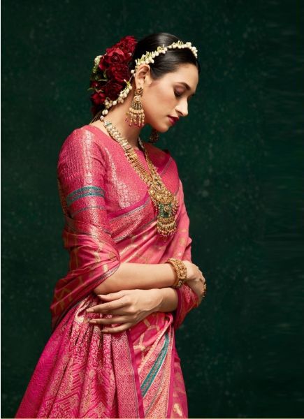 Dark Pink Cotton Silk Woven Festive-Wear Saree