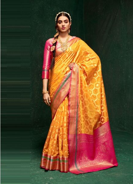 Marigold Cotton Silk Woven Festive-Wear Saree