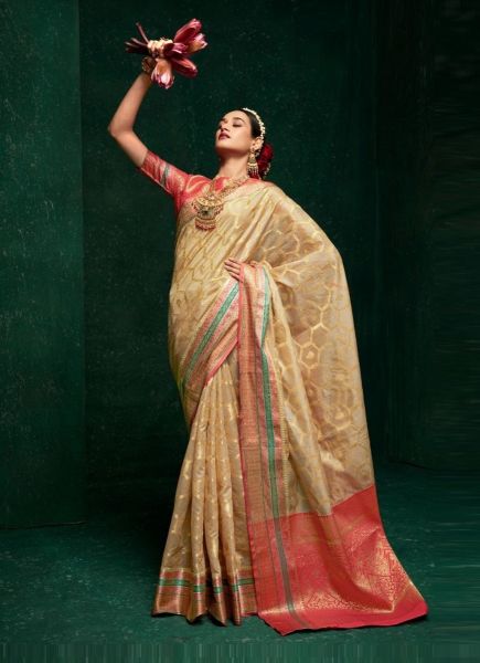 Burlywood Cotton Silk Woven Festive-Wear Saree