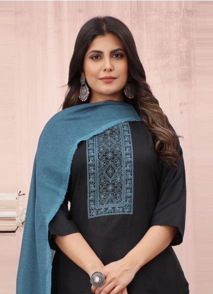 Black Cotton Slub Embroidered Summer-Wear Pant-Bottom Readymade Salwar Kameez