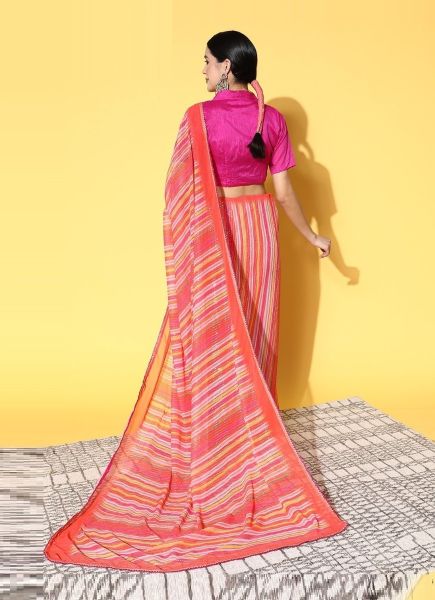 Pink Georgette Digitally Printed Sequins-Work Saree For Kitty Parties