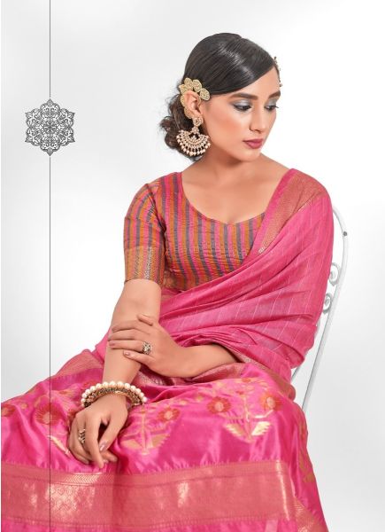Hot Pink Cotton Sequins-Work Saree