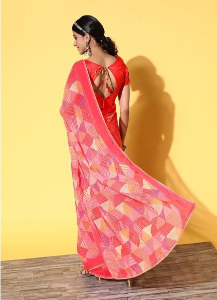 Magenta Georgette Digitally Printed Carnival Saree For Kitty Parties