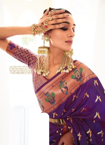 Violet Paithani Silk Weaving Party-Wear Saree