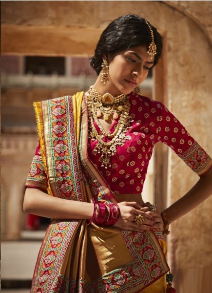 Orange Silk Weaving Wedding-Wear Banarasi Silk Saree