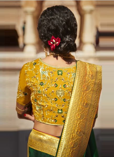 Green Silk Weaving Wedding-Wear Banarasi Silk Saree
