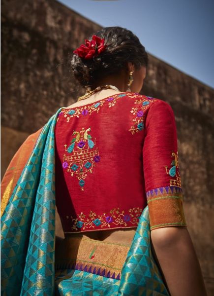 Sky Blue Silk Weaving Wedding-Wear Banarasi Silk Saree