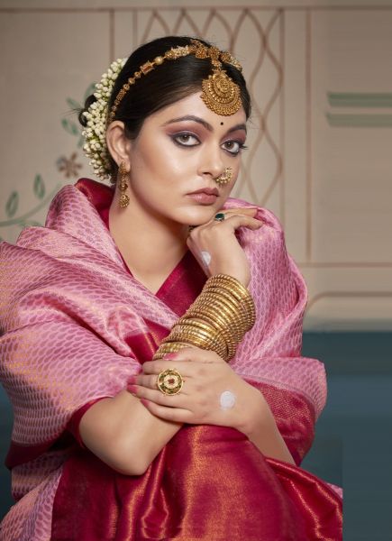 Pink Pure Kanjivaram Silk Weaving Party-Wear Saree