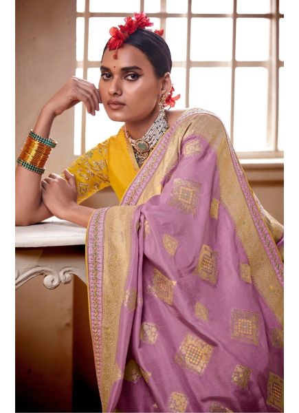 Lilac Pure Banarasi HandWork Wedding Wear Embroidery Saree