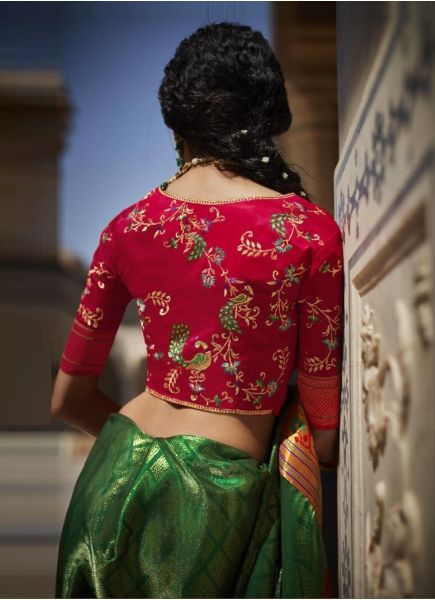 Green Silk Weaving Wedding-Wear Embroidered Saree