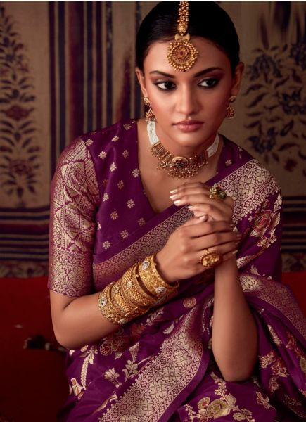 Purple Kanjivaram Woven Silk Party-Wear Saree