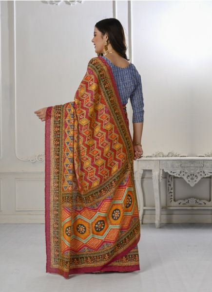 Multicolor Silk Viscose Printed Festive-Wear Handloom Saree
