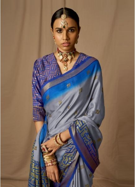 Light Steel Blue Soft Silk Weaving Party-Wear Saree