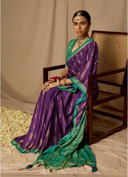 Dark Violet Soft Silk Weaving Party-Wear Saree