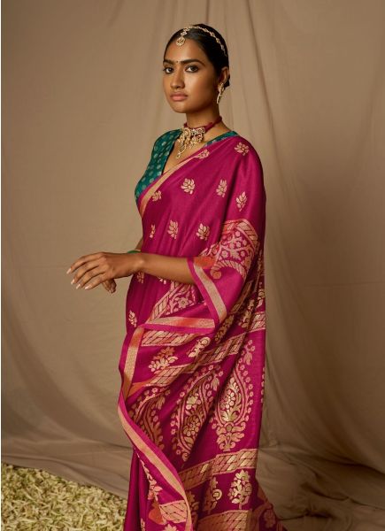Dark Pink Soft Silk Weaving Party-Wear Saree