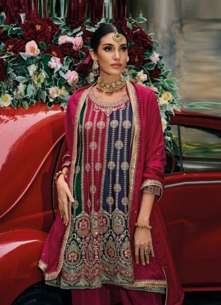 Wine Red Chinon Embroidered Party-Wear Trending Readymade Salwar Kameez