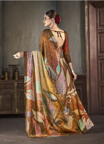 Multicolor Silk Viscose Printed Vibrant Saree For Traditional / Religious Occasions
