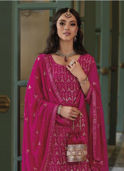 Magenta Blooming Georgette Embroidered Party-Wear Palazzo-Bottom Readymade Salwar Kameez