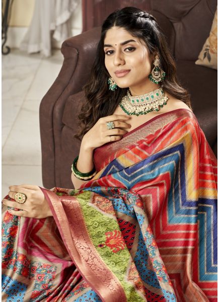 Multicolor Satin Digitally Printed Vibrant Saree For Traditional / Religious Occassions