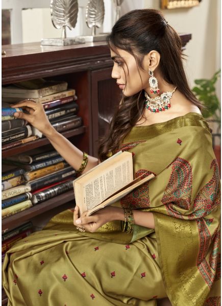 Sand Brown Satin Digitally Printed Vibrant Saree For Traditional / Religious Occassions