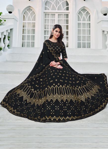 Black Georgette With Embroidery, Thread & Sequins-Work Party-Wear Lehenga Choli