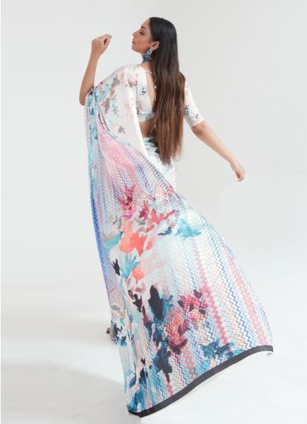 Multicolor Satin Silk Digitally Printed Vibrant Saree