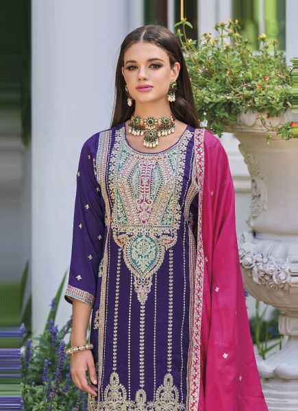 Violet Silk Embroidered Ramadan Special Pakistani Readymade Salwar Kameez