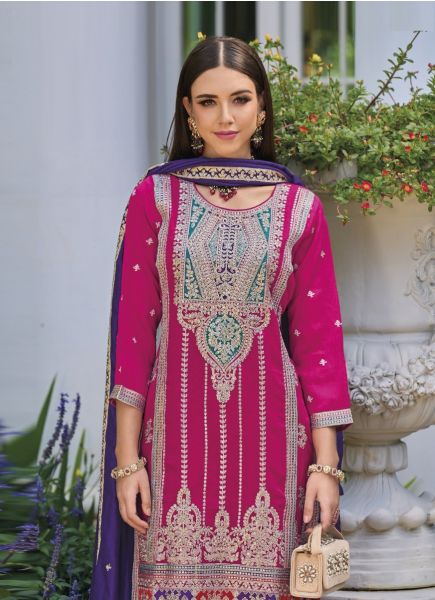 Magenta Silk Embroidered Ramadan Special Pakistani Readymade Salwar Kameez