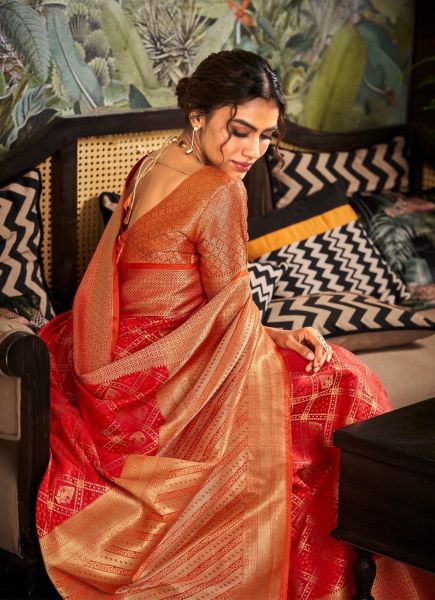 Red Party Wear Woven Patola Silk Saree