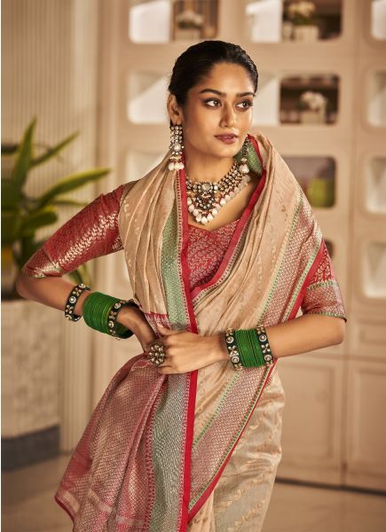 Burlywood Banarasi Silk Festive-Wear Saree