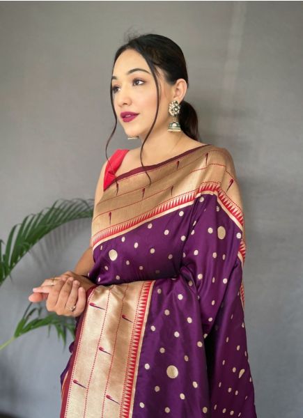 Violet Paithani Silk Weaving Festive-Wear Saree
