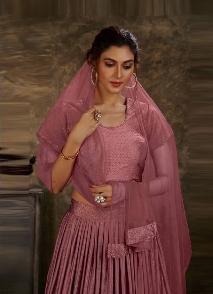 Mauve Pink Imported Lycra Swarovski Work Party-Wear Readymade Lehenga Choli