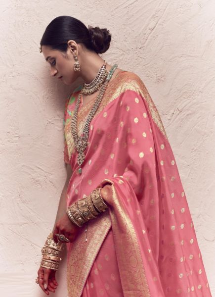 Pink Crape Silk Saree for Parties With Zari Weaving