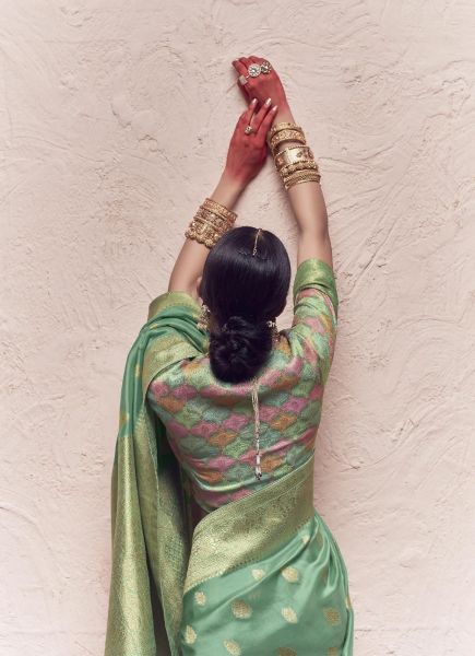 Mint Green Crape Silk Saree for Parties With Zari Weaving