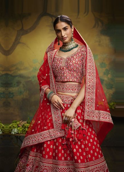 Red Silk Embroidery & Hand-Work Wedding-Wear Bridal Lehenga Choli