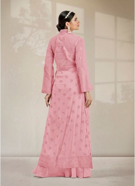 Pink Real Georgette Party-Wear Readymade Salwar Kameez With Jacket