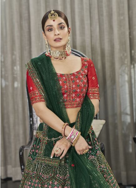 Green Georgette Thread, Embroidery & Sequins-Work Party-Wear Stylish Lehenga Choli