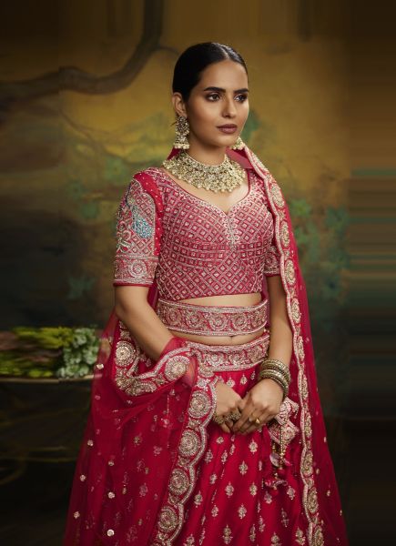 Crimson Red Silk Embroidery & Hand-Work Wedding-Wear Bridal Lehenga Choli