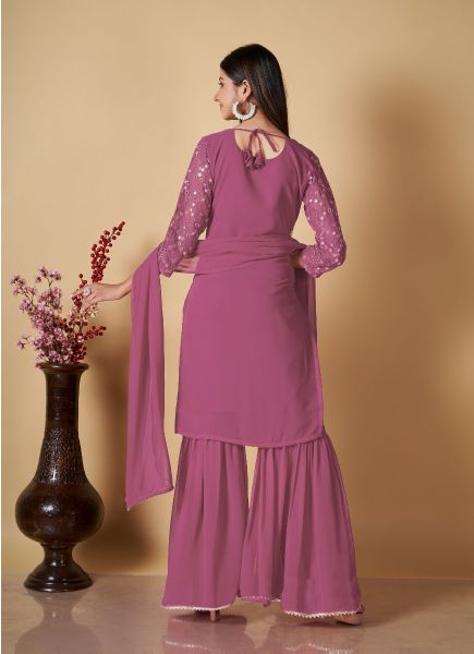 Hot Pink Georgette Sequins-Work Gharara-Bottom Readymade Salwar Kameez