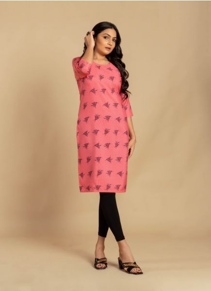 Dark Pink Crape Printed Office-Wear Readymade Straight-Line Kurti