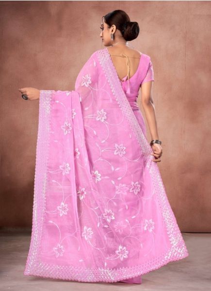 Pink Shimmer Sequins-Work Festive-Wear Saree