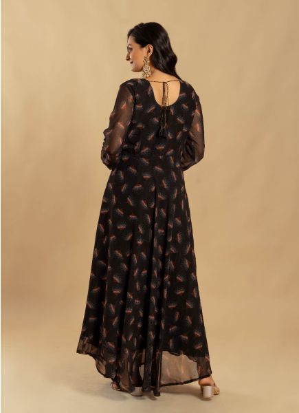 Black Georgette Digitally Printed Resort-Wear Readymade Floor-Length Gown