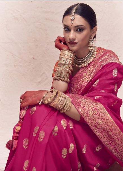 Purplish Red Crape Silk Saree for Parties With Zari Weaving
