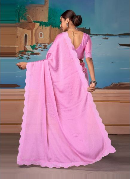 Pink Satin Chiffon Swarovski Work Festive-Wear Vibrant Saree