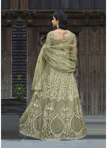 Sage Green Net With Stone & Embroidery Work Party-Wear Floor-Length Salwar Kameez