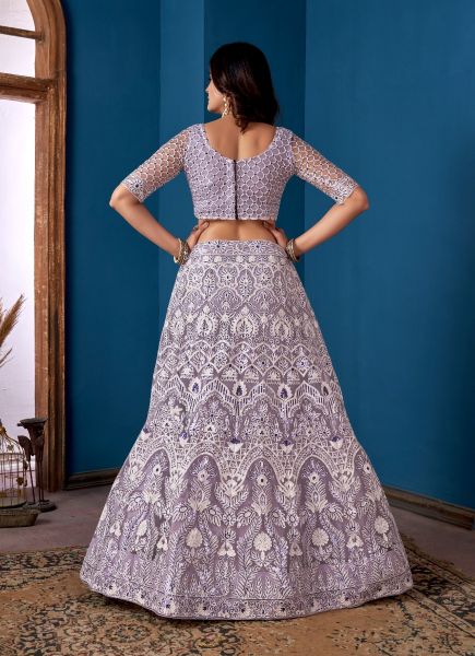 Light Lavender Net Thread-Work Party-Wear Readymade Sensual Lehenga Choli With Can-Can