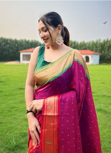 Magenta Paithani Woven Silk Saree For Traditional / Religious Occasions