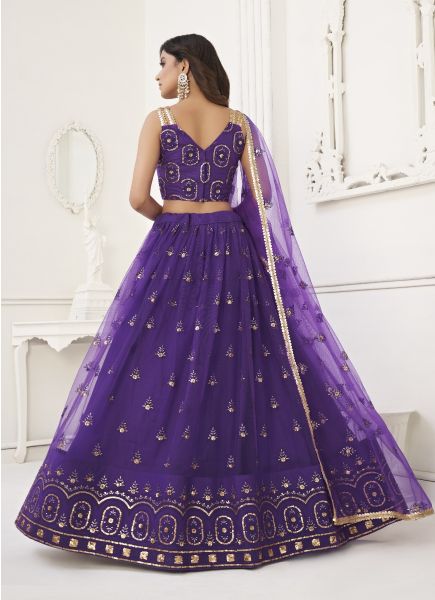 Violet Two Tone Net Embroidery, Sequins & Thread-Work Party-Wear Stylish Lehenga Choli