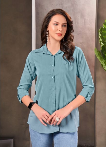 Steel Blue Rinkal Cotton Plain Office-Wear Readymade Office Shirt